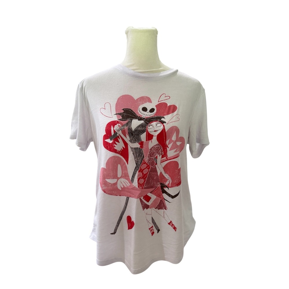 Disney Nightmare Before Christmas Jack Sally Hearts Graphic Tee White Large L
